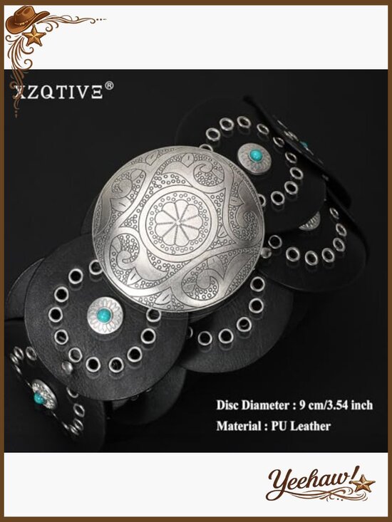 Western PU Leather Wide Belt with Concho Buckle main image 4